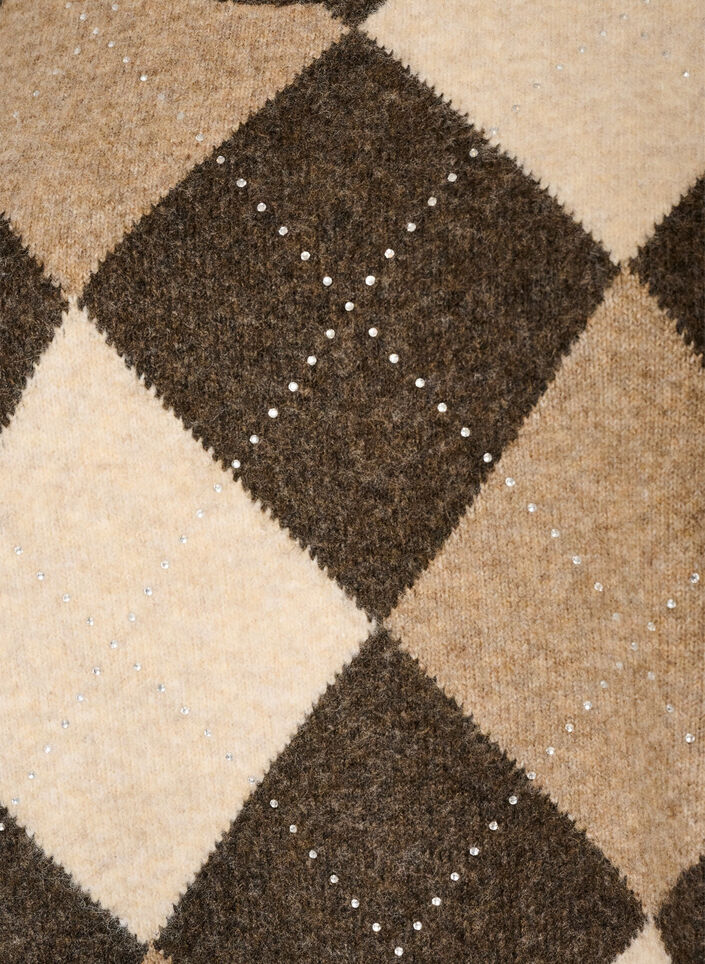 Stricktop mit Argyle-Muster und Strasssteinen, Braun, Packshot image number 2