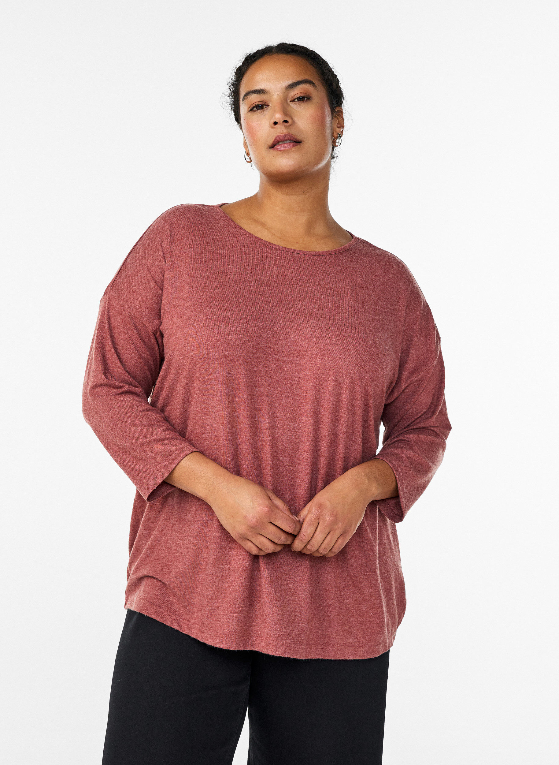Bluse aus Jersey mit 3/4-&Auml;rmeln, Rot, Model