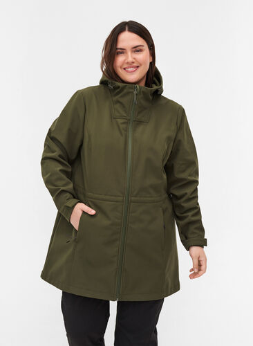 Softshell-Jacke mit Kapuze und verstellbarer Taille, Forest Night, Model image number 0