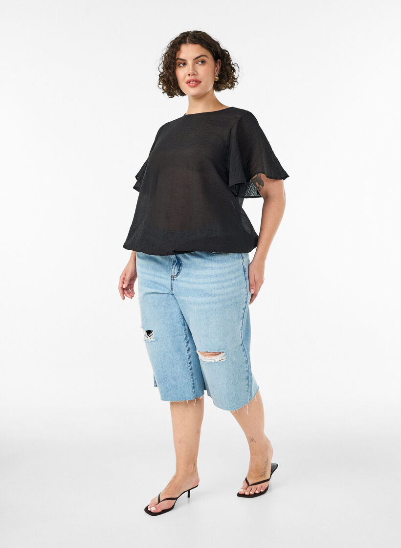 Bluse mit Ballonform und Fl&uuml;gel&auml;rmeln, Schwarz, Model image number 1