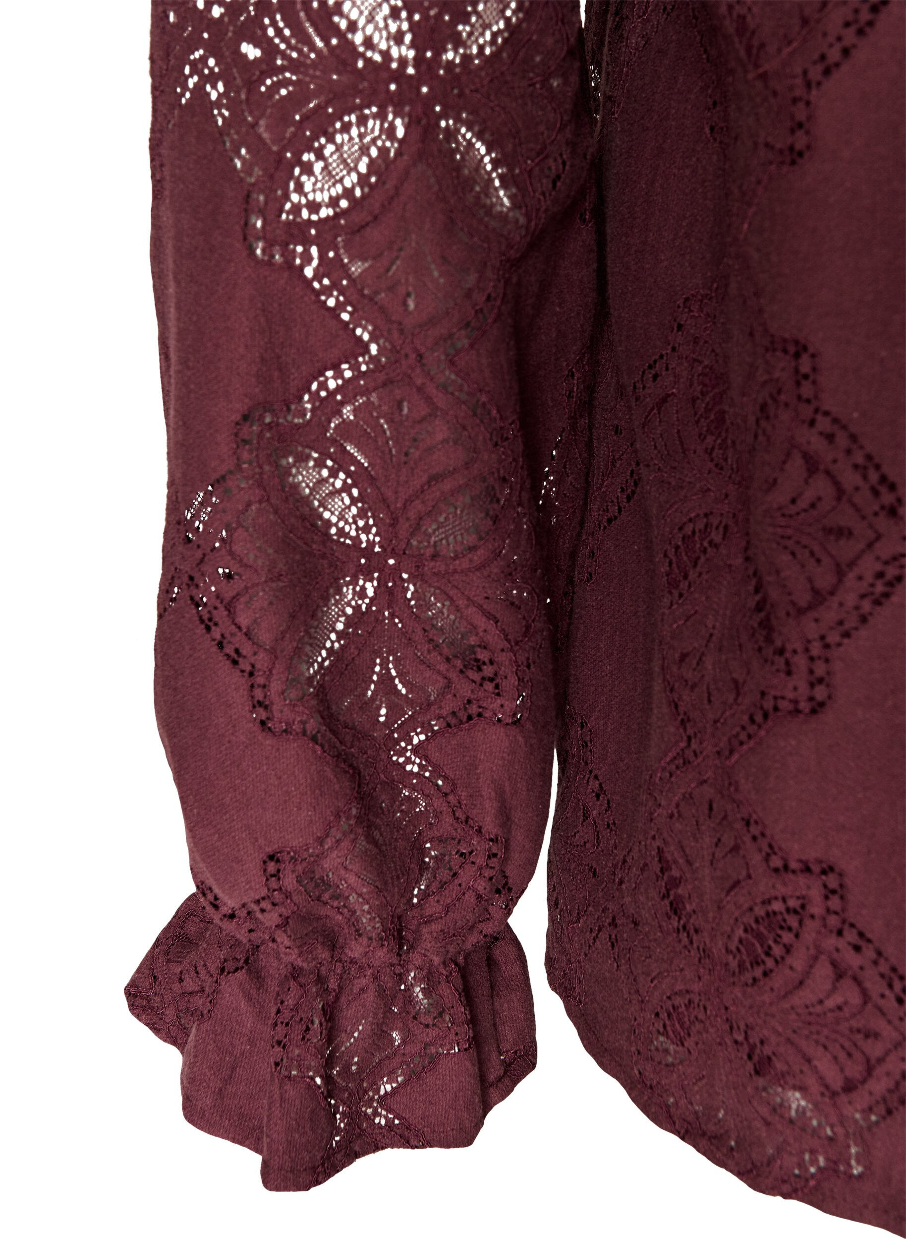 ZizziLangarmbluse mit Spitzenmuster, Dunkles Bordeaux, Packshot image number 3