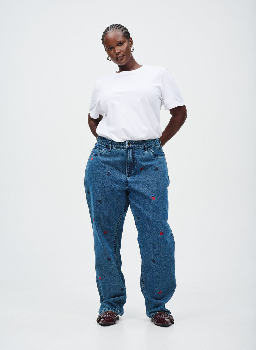 Gemma Jeans mit hoher Taille und aufgestickten Details, Blau, Image