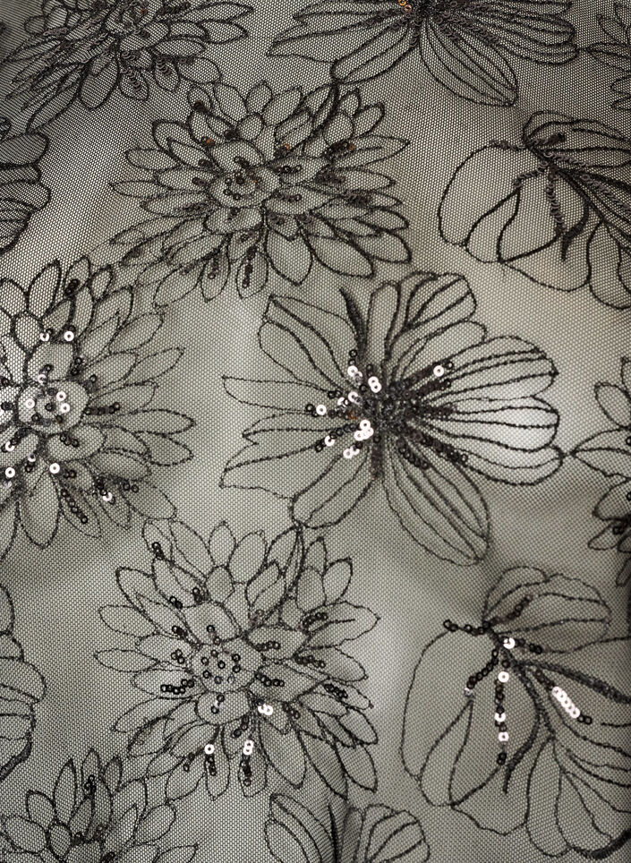 Bluse aus Mesh mit Blumen und Pailletten, Schwarz, Packshot image number 2