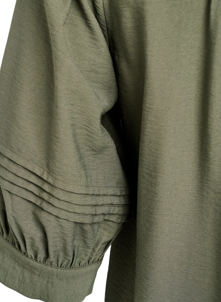 Bluse mit 3/4-Ärmeln und dekorativen Falten, Grün, Packshot image number 3