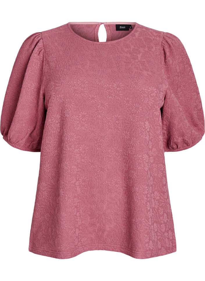 Strukturierte Bluse mit kurzen &Auml;rmeln, Rot, Packshot image number 0