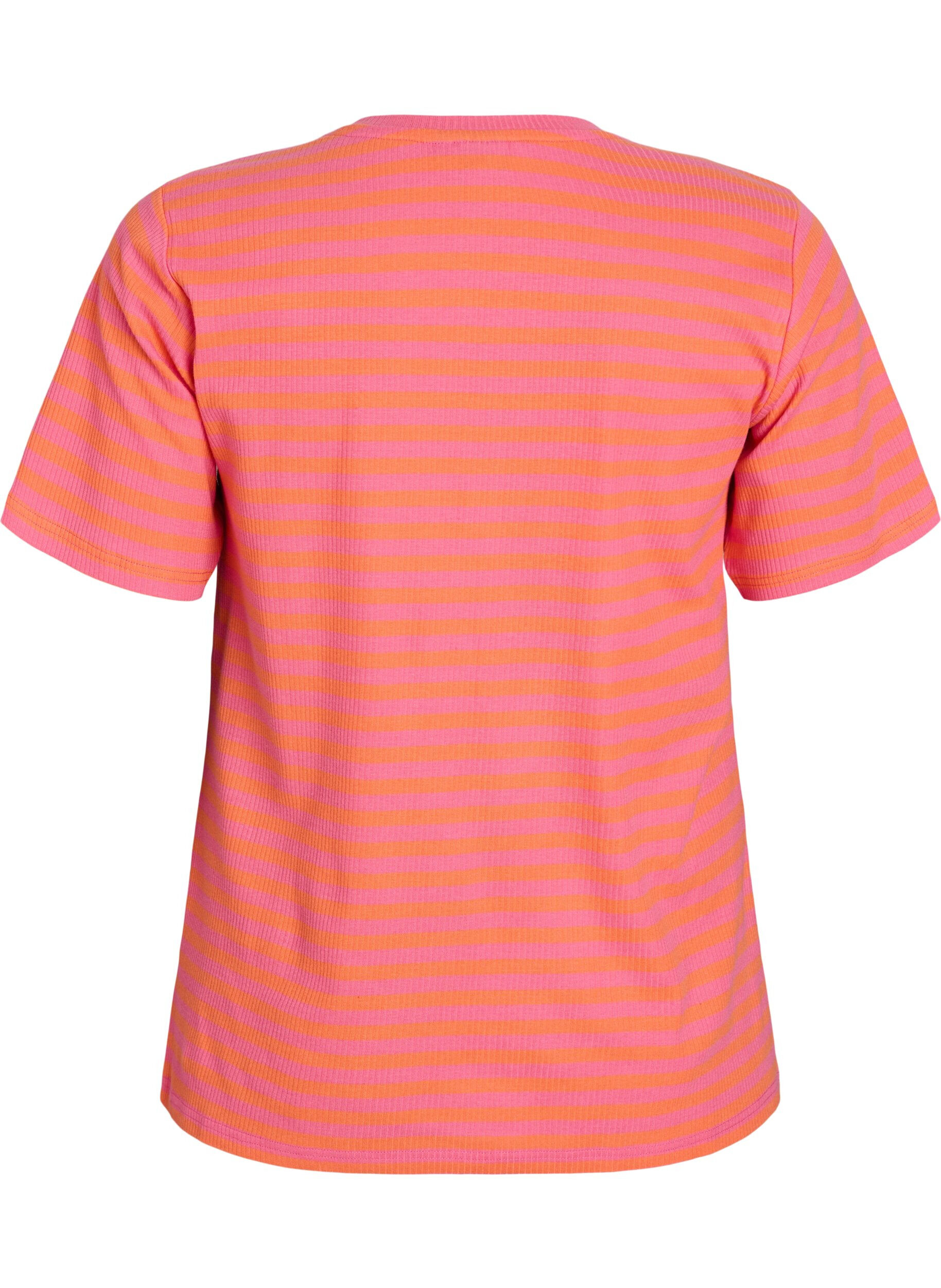 ZizziGestreiftes T-Shirt mit gerippter Struktur, Orange, Packshot image number 1