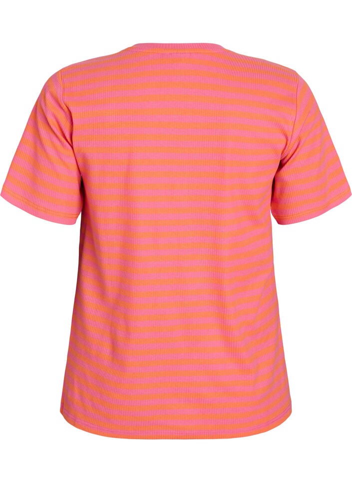 Gestreiftes T-Shirt mit gerippter Struktur, Orange, Packshot image number 1