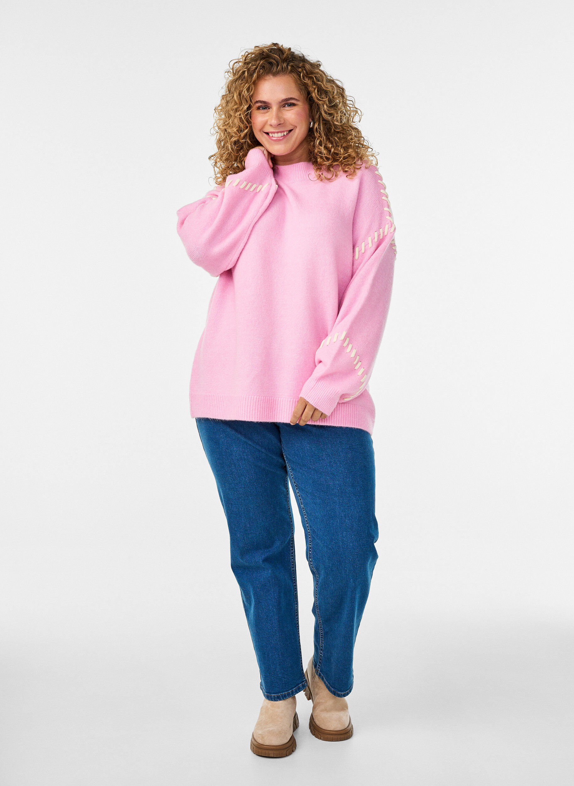 ZizziPullover mit Ziern&auml;hten, Pink, Model image number 1
