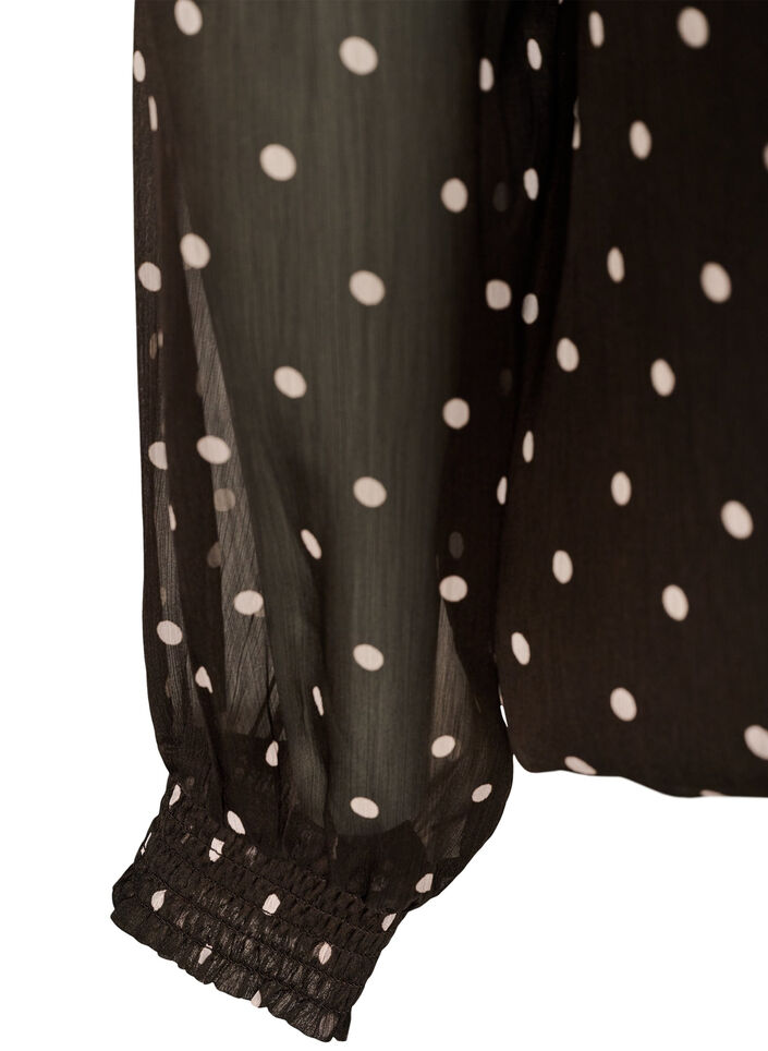 Gepunktete Bluse aus Chiffon mit transparenten &Auml;rmeln, Braun, Packshot image number 3