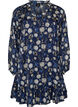 Gemustertes Kleid mit R&uuml;schen und langen &Auml;rmeln, Blau, Packshot image number 0