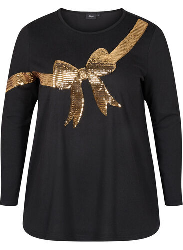 Weihnachtspullover mit Pailletten, Black Bow Gold, Packshot image number 0