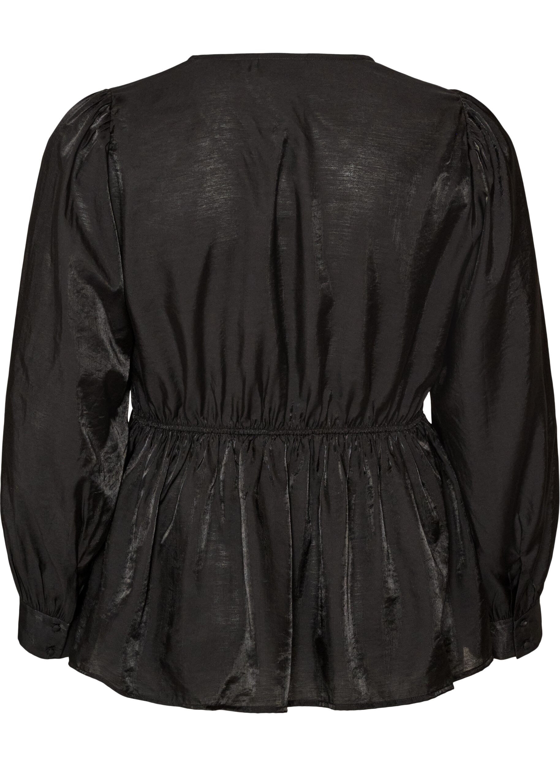ZizziGl&auml;nzende Bluse aus Viskose mit Peplum-Effekt, Schwarz, Packshot image number 1