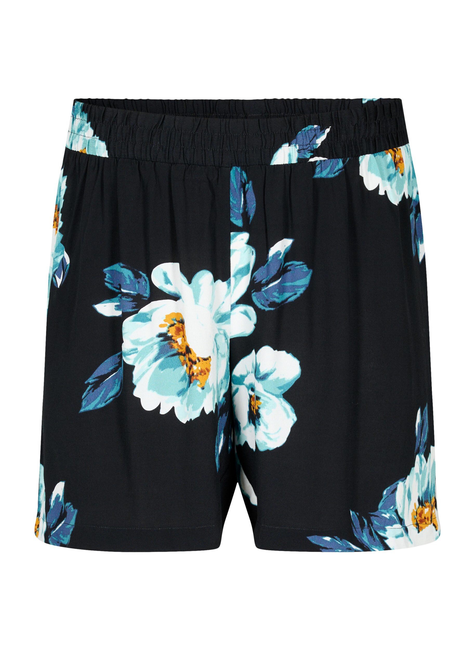 ZizziLocker sitzende Shorts aus Viskose, Black Big Flower, Packshot image number 0