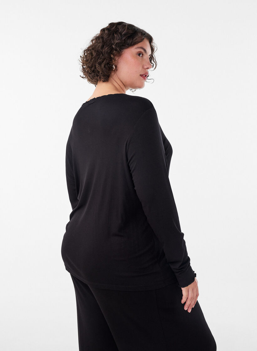 Nacht-Top aus Viskose mit langen &Auml;rmeln, Schwarz, Model image number 2