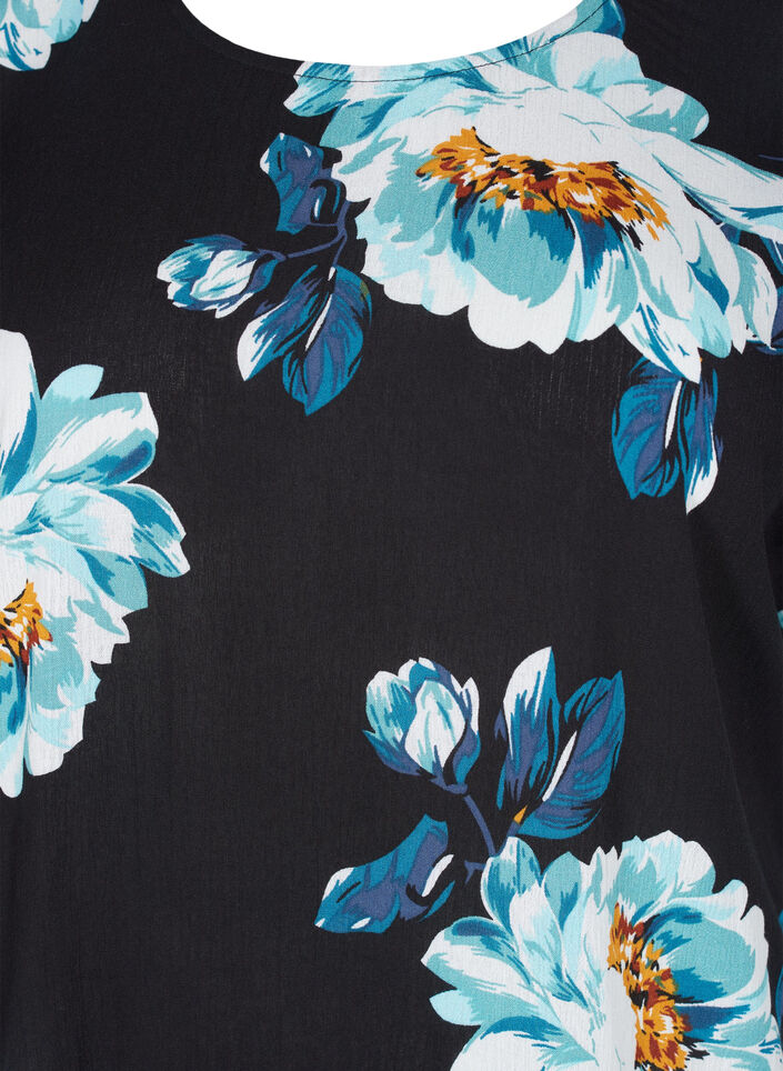 Kurzarm Viskosebluse mit Blumenprint, Black Big Flower, Packshot image number 2