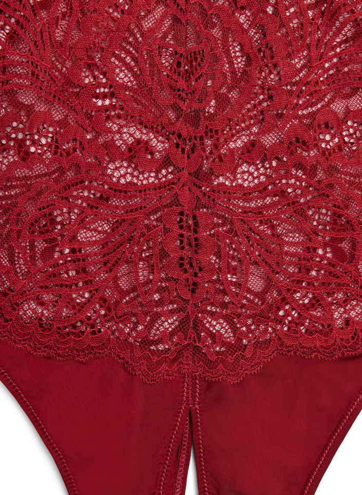 Schrittfreier Hipster-String mit Spitze und hoher Taille, Rot, Packshot image number 2