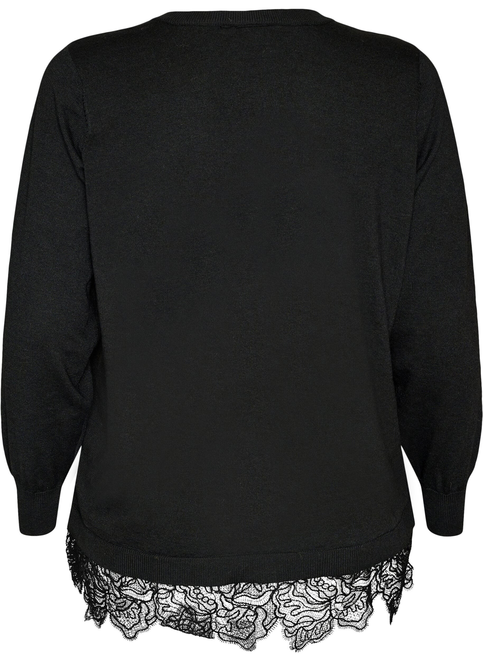 ZizziCardigan mit breitem Spitzensaum, Schwarz, Packshot image number 1