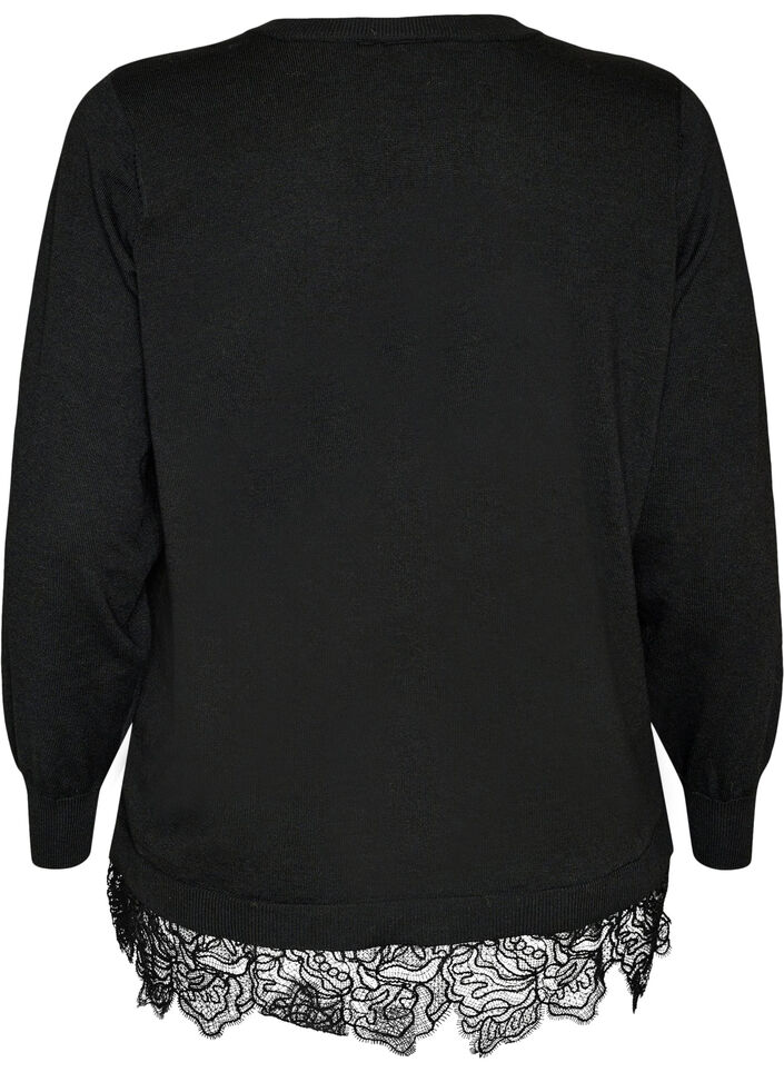 Cardigan mit breitem Spitzensaum, Schwarz, Packshot image number 1