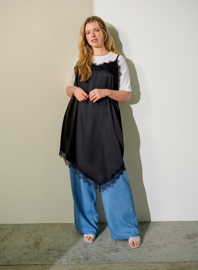 Spitzenkleid in Satinoptik, Schwarz, Image