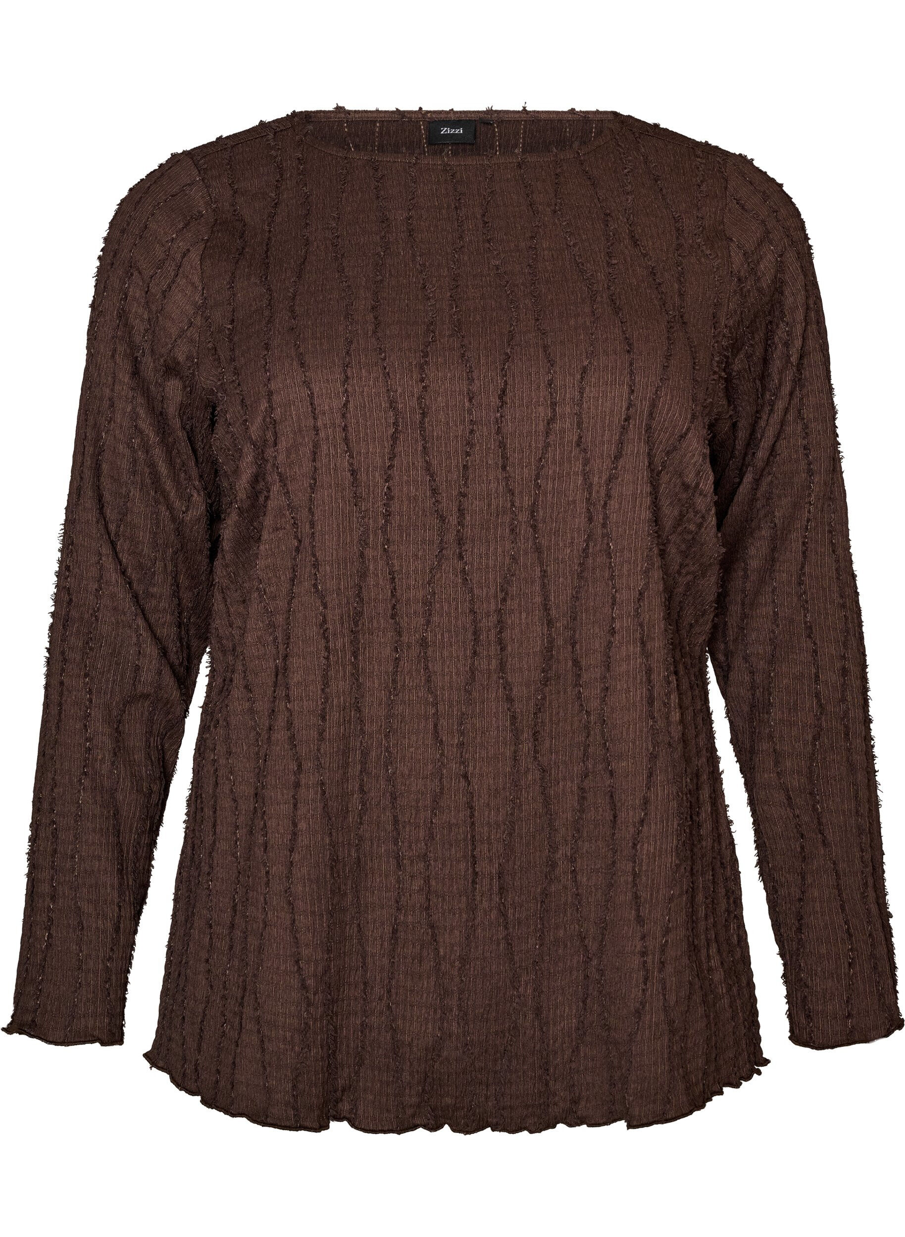ZizziBluse aus Jersey mit welliger Struktur, Braun, Packshot image number 0