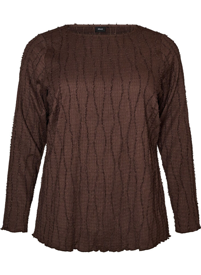 Bluse aus Jersey mit welliger Struktur, Braun, Packshot image number 0