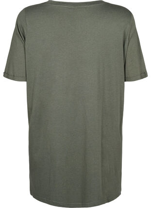 Einfarbiges Oversize T-Shirt mit V-Ausschnitt, Thyme, Packshot image number 1