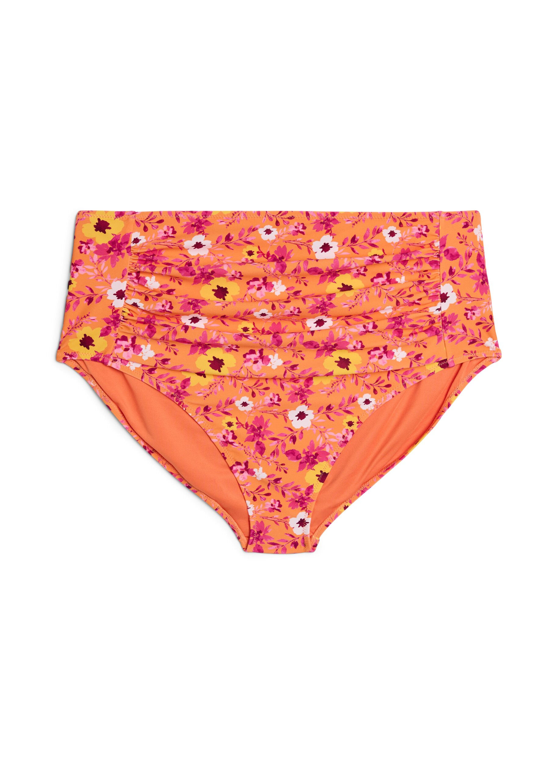 ZizziHoch taillierte Bikinihosen mit Muster, Orange, Packshot image number 0
