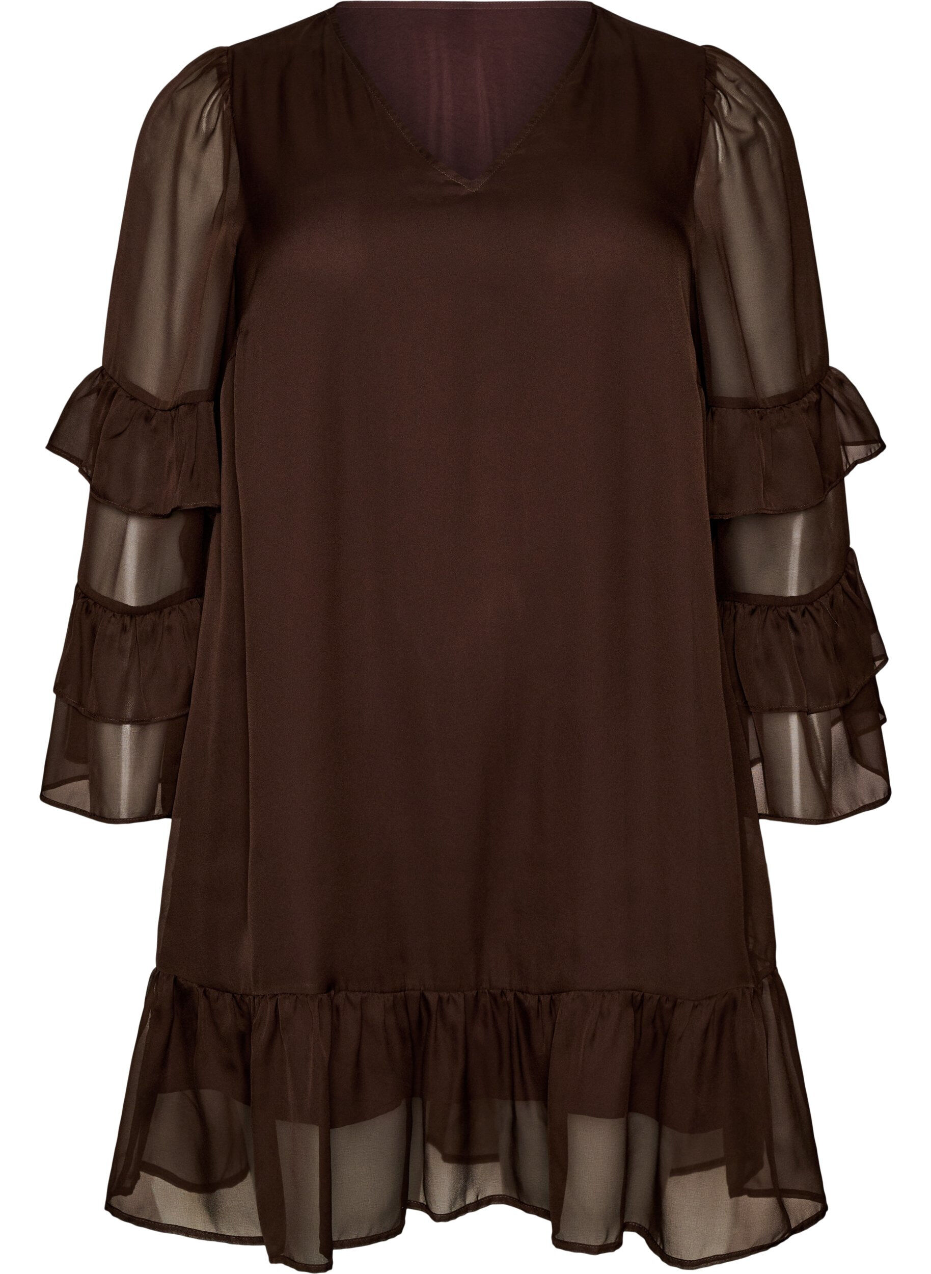 Kurzes Kleid mit transparenten R&uuml;schen&auml;rmeln
