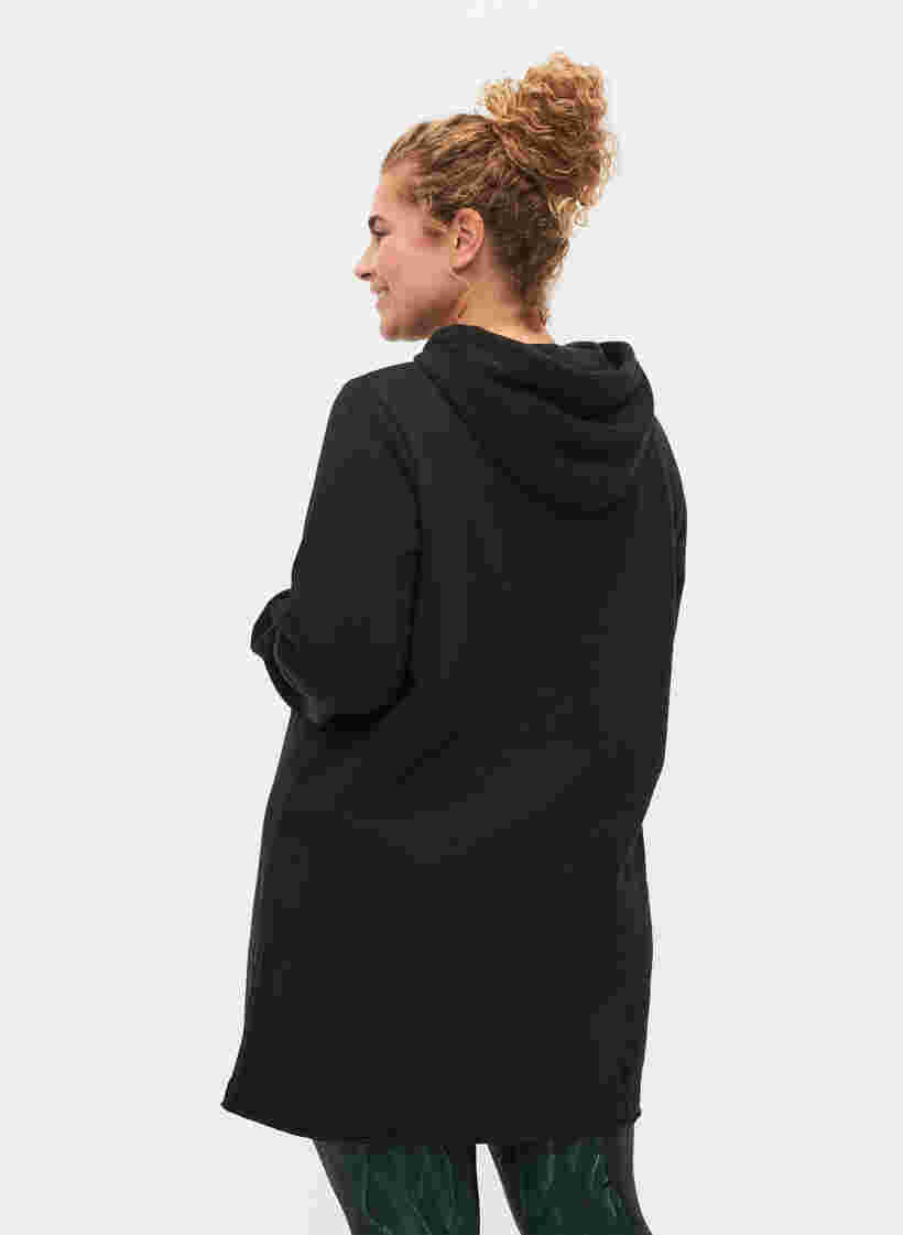 Langes Sweatshirt mit Kapuze und Taschen, Black, Model image number 1