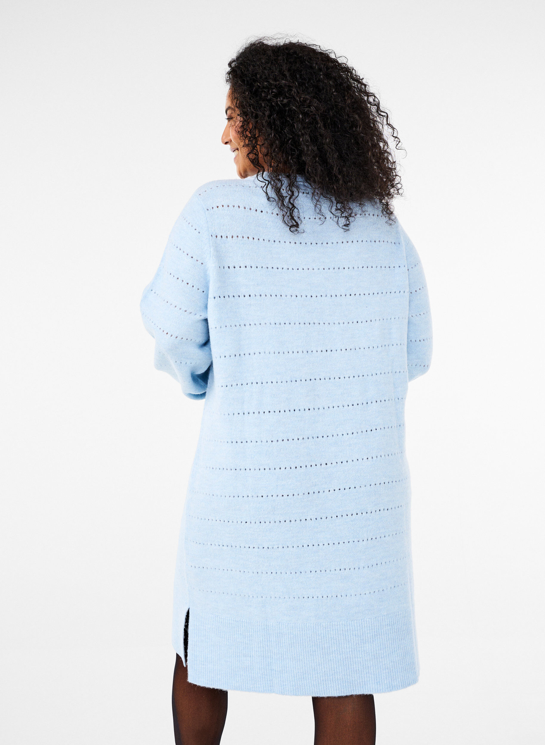 ZizziStrickkleid mit Schlitzen und Lochmuster, Cashmere Blue Mel., Model image number 1
