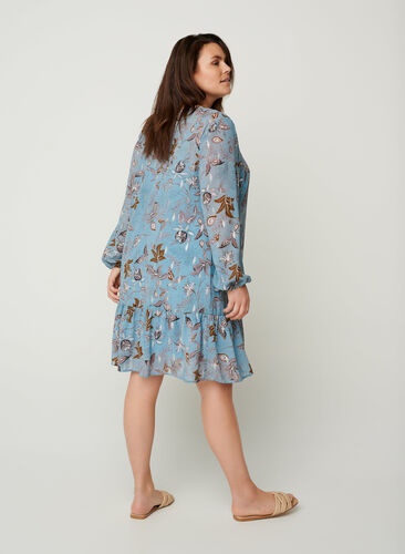 Langarm Kleid mit Blumenprint, Light Blue AOP, Model image number 1