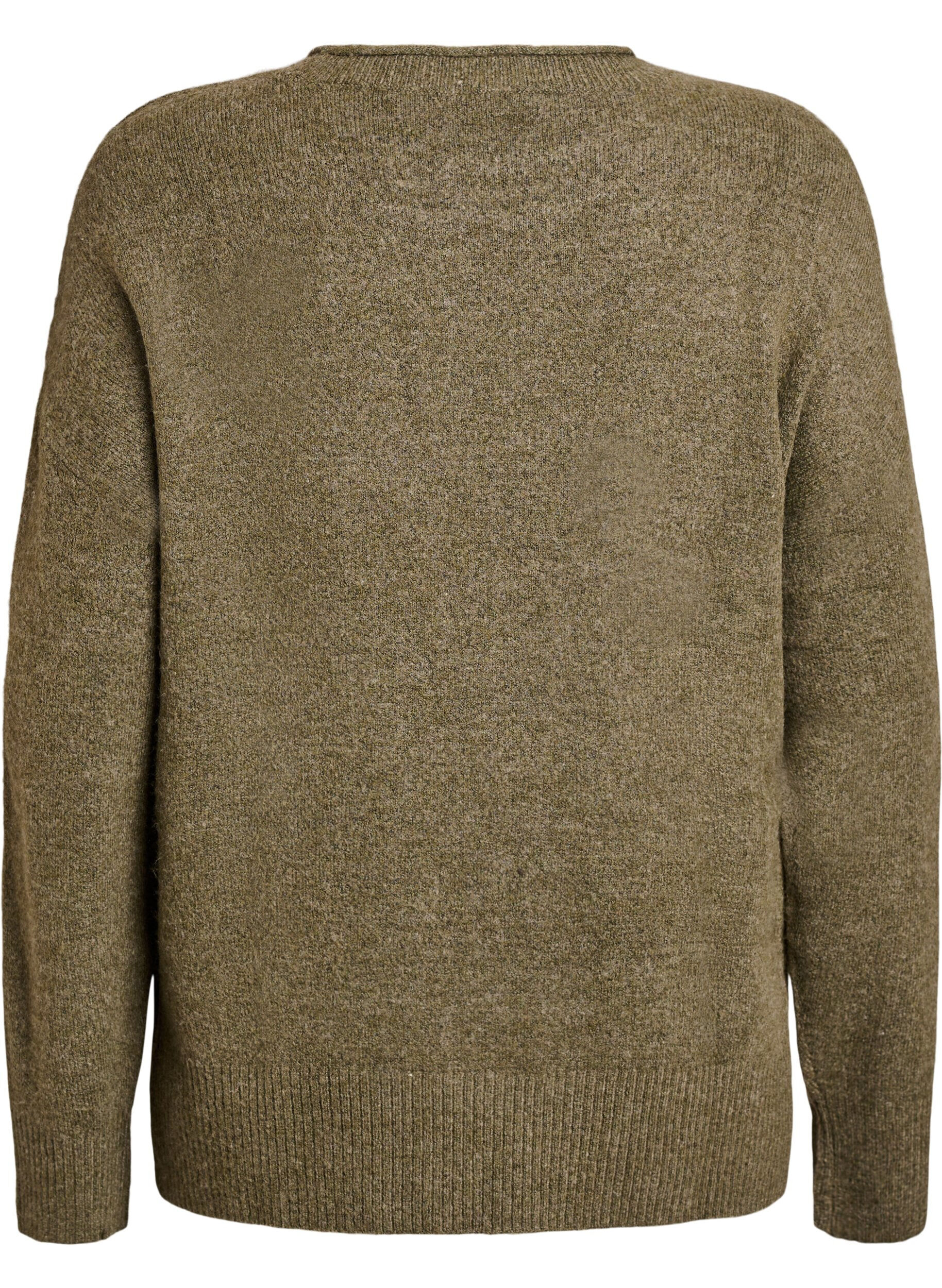 ZizziStrickbluse mit V-f&ouml;rmigem Rippenmuster und Schlitzen, Gr&uuml;n, Packshot image number 1