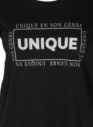 Kurzarm Baumwoll-T-Shirt mit Print, Black w. Silver, Packshot image number 2