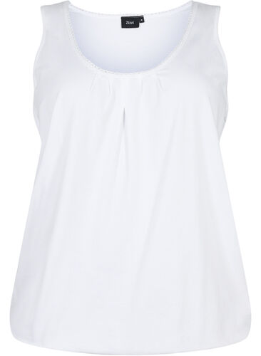Top aus Baumwolle mit Rundhalsausschnitt und Spitzenrand, Bright White, Packshot image number 0