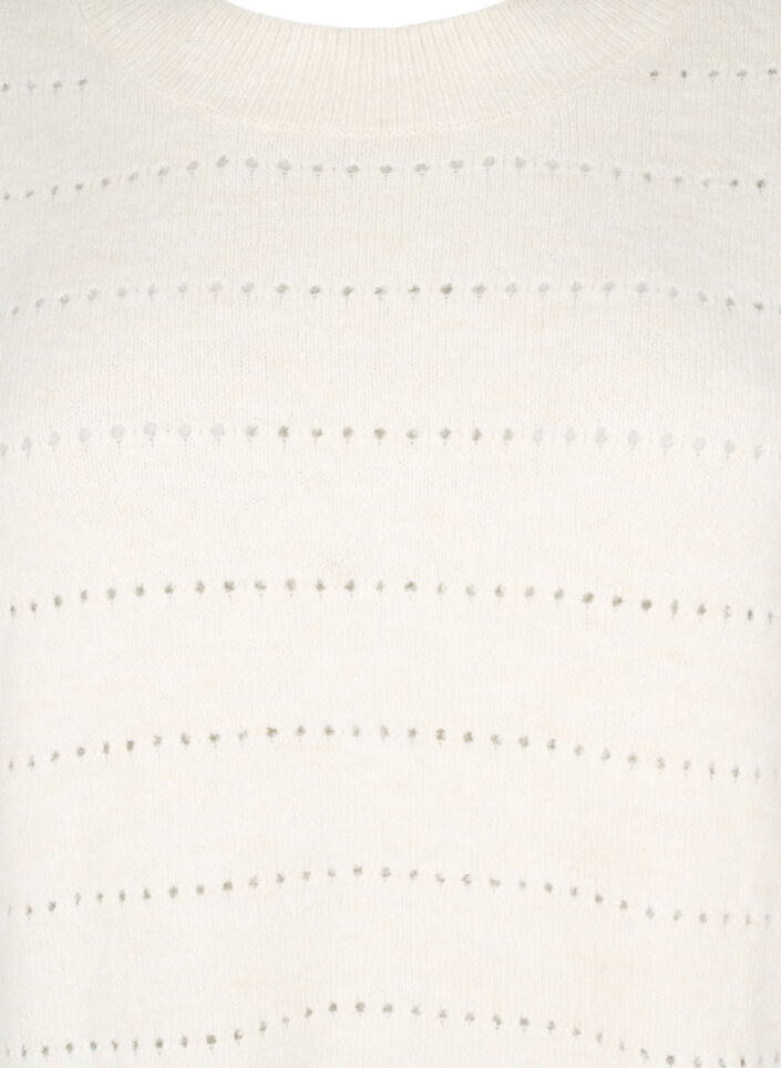 Strickbluse mit Rundhals und Spitzenmuster, Birch Mel., Packshot image number 2