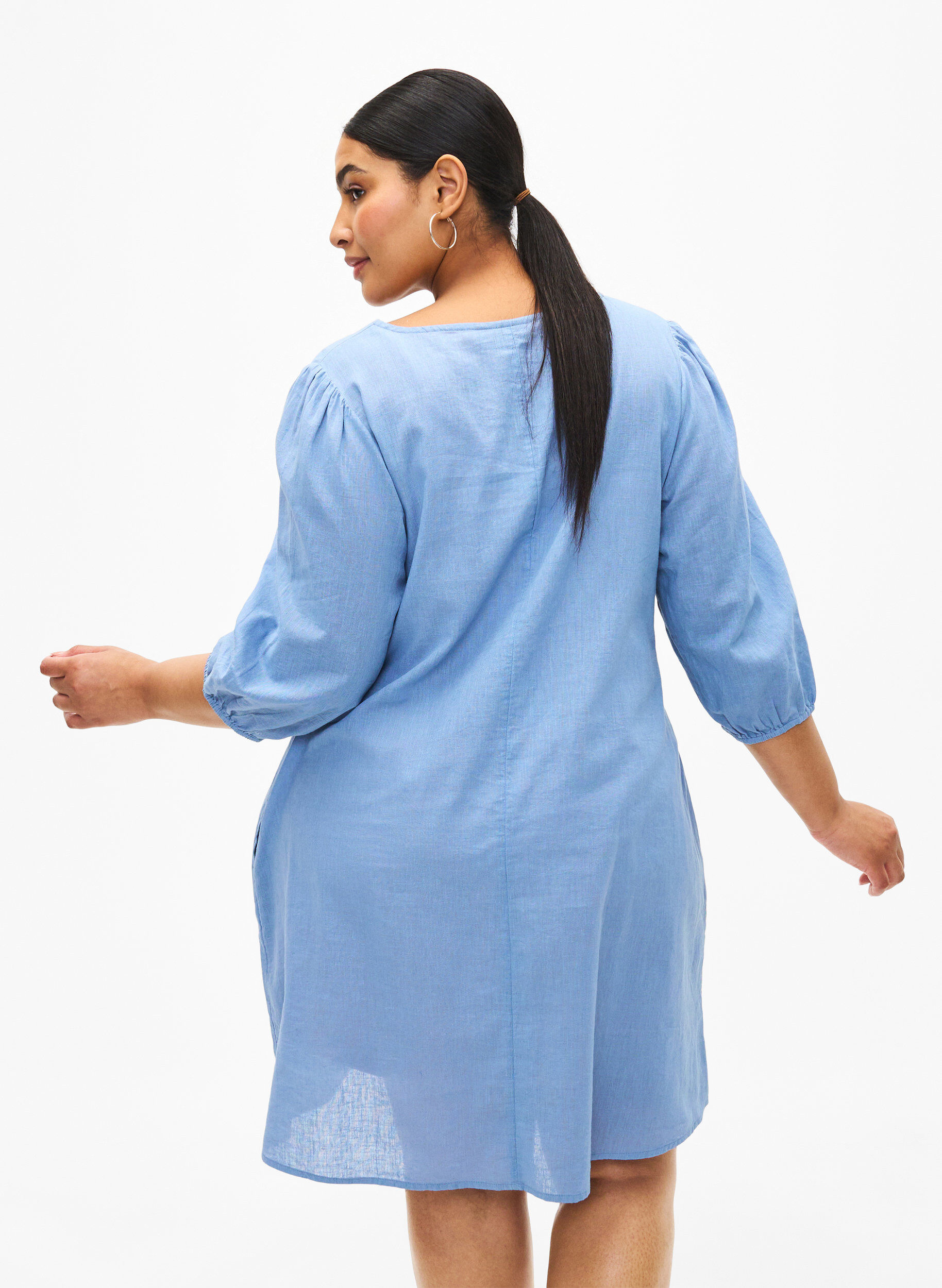 ZizziKurzes Kleid aus Baumwollmischung mit Leinen, Faded Denim, Model image number 1