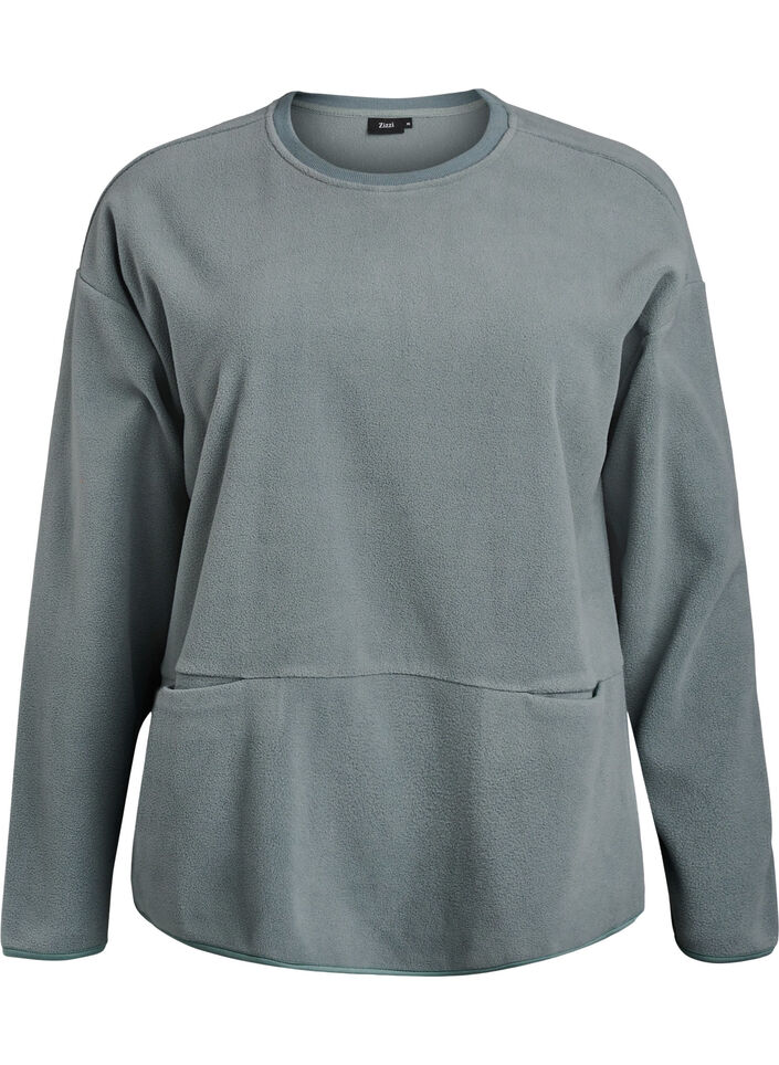Lockere Bluse aus Fleece mit Taschen, Gr&uuml;n, Packshot image number 0