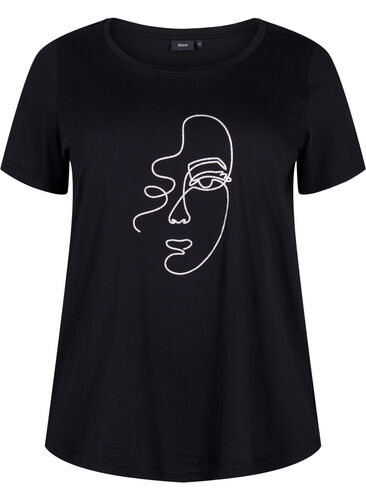T-Shirt mit Glitzerprint aus Baumwolle, Black Shimmer Face, Packshot image number 0