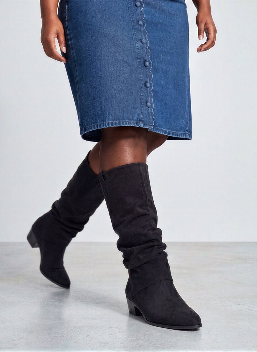 Langer Stiefel in Wildlederoptik mit abnehmbarem Schaft, Schwarz, Image
