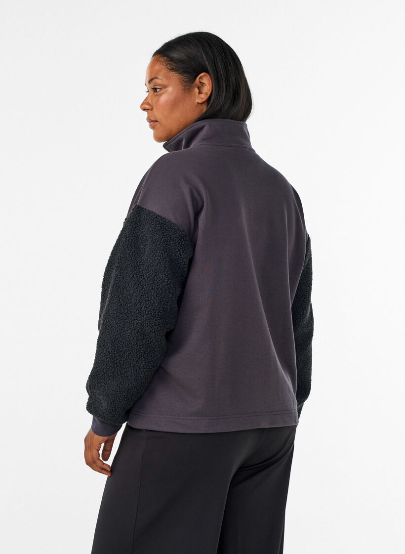 Sweatshirt mit Teddy-&Auml;rmeln und hohem Kragen, Grau, Model image number 2