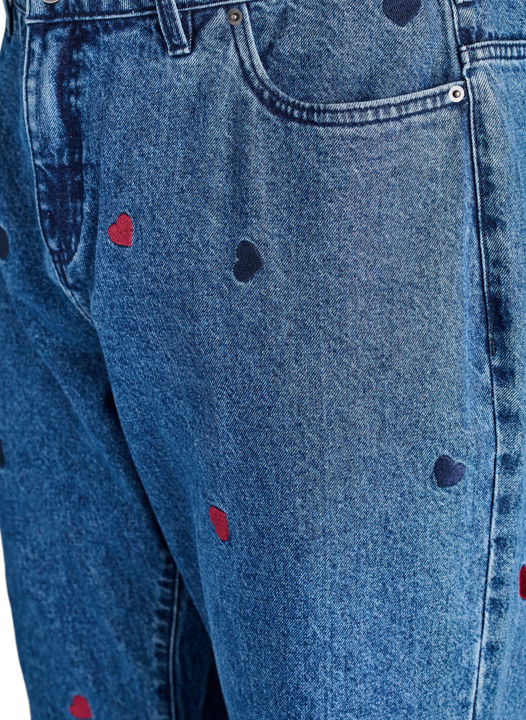 ZizziGemma Jeans mit hoher Taille und aufgestickten Details, Blau, Packshot image number 2