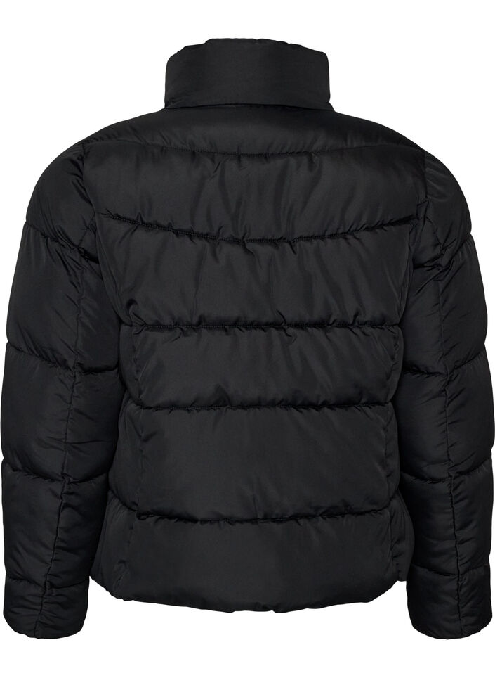 Kurze Pufferjacke mit hohem Kragen, Schwarz, Packshot image number 1
