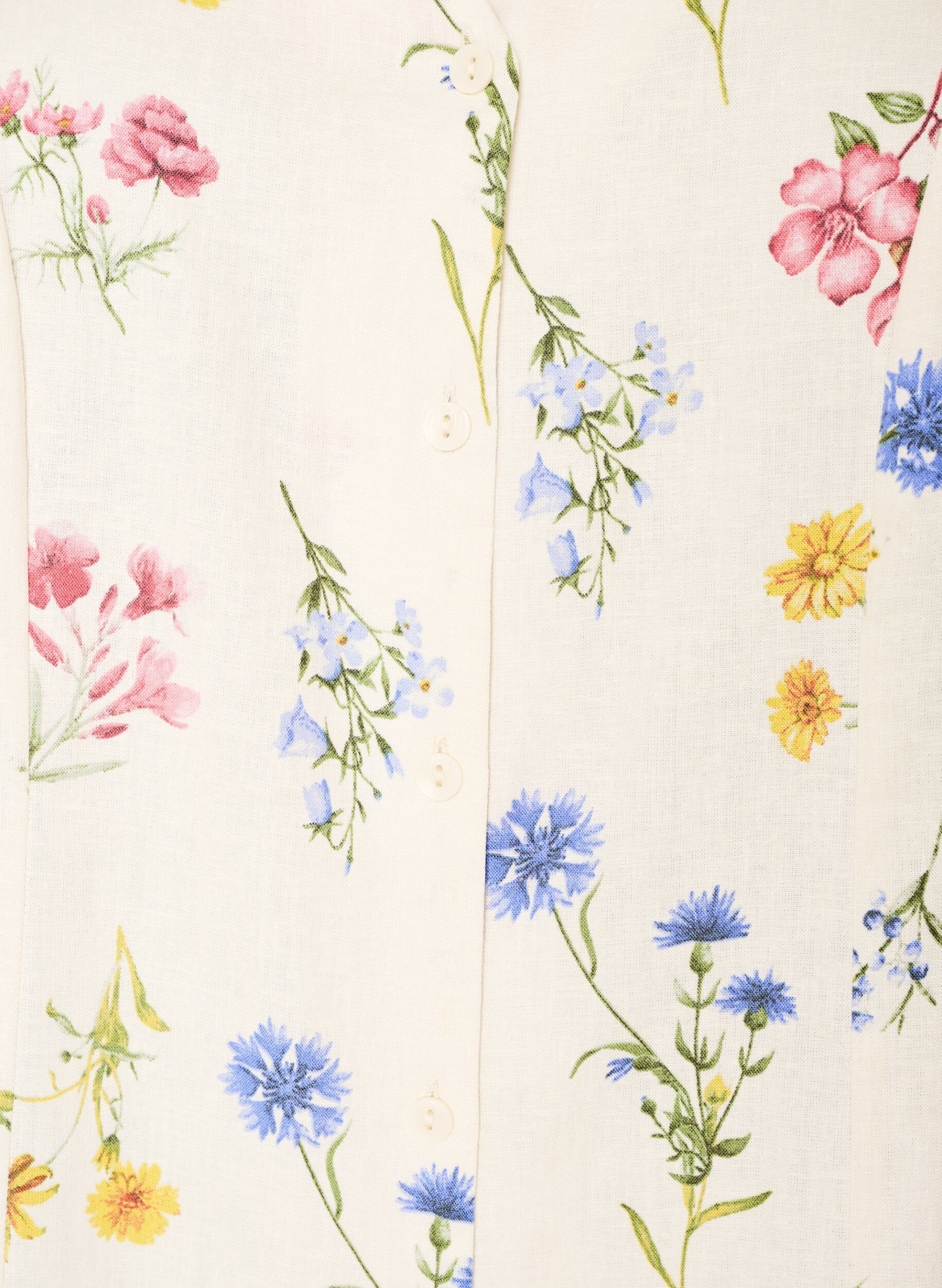 ZizziMidikleid aus Leinen und Viskose mit R&uuml;schen&auml;rmeln, Beige, Packshot image number 2