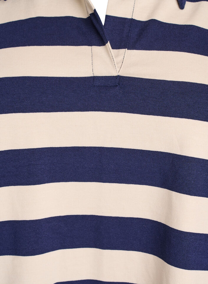 Langärmliges Poloshirt mit breiten Streifen, Blau, Packshot image number 2