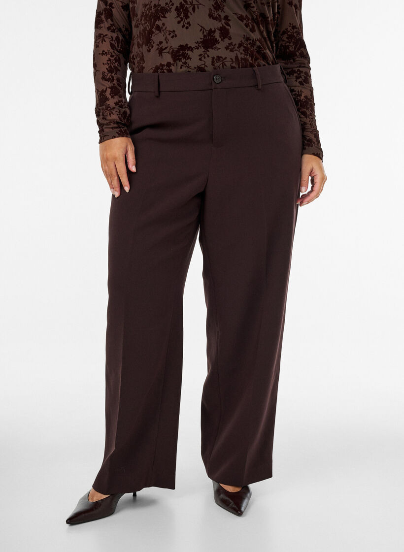 Weite Anzughose mit hoher Taille, Braun, Model image number 2