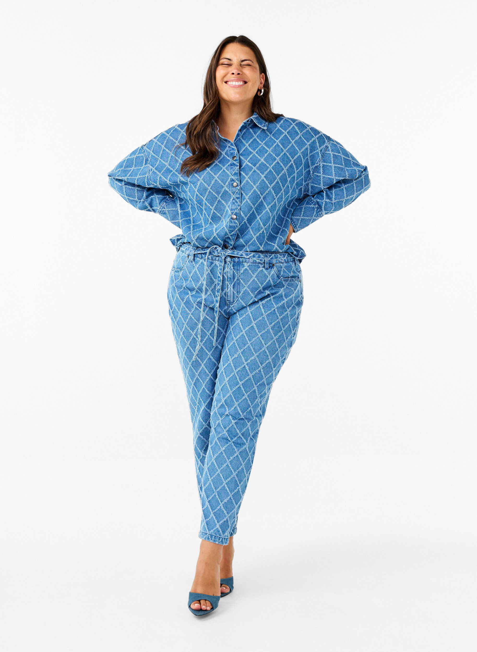 ZizziDenim-Hemd mit Destroy-Muster, Blue Denim, Model image number 2