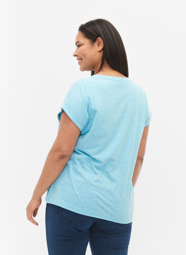 Melange-T-Shirt mit kurzen Ärmeln, Blue Atoll Mél, Model image number 1