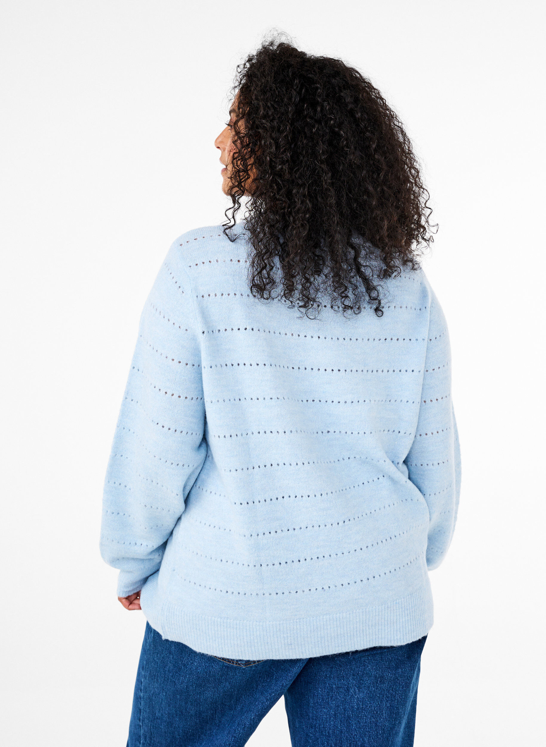 ZizziStrickbluse mit Rundhals und Spitzenmuster, Cashmere Blue Mel., Model image number 1