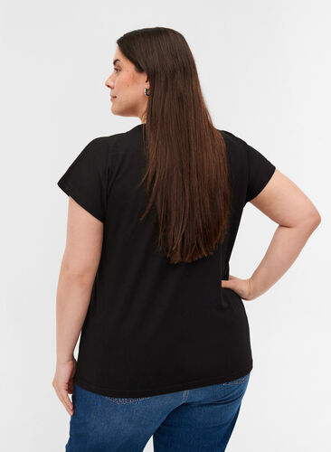 T-Shirt aus Baumwolle mit farbigem Aufdruck, Black W, Model image number 1