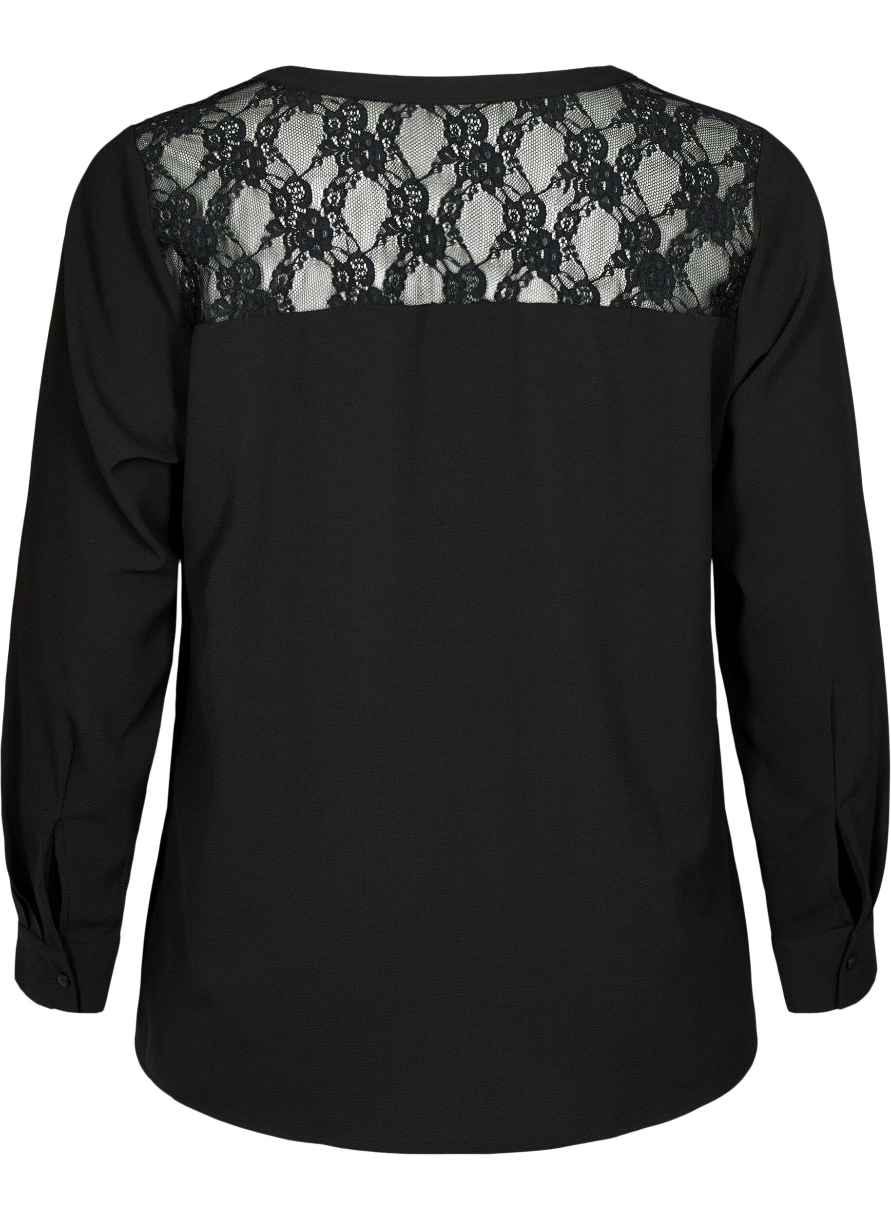 ZizziLang&auml;rmelige Bluse mit Spitzendetail , Black, Packshot image number 1